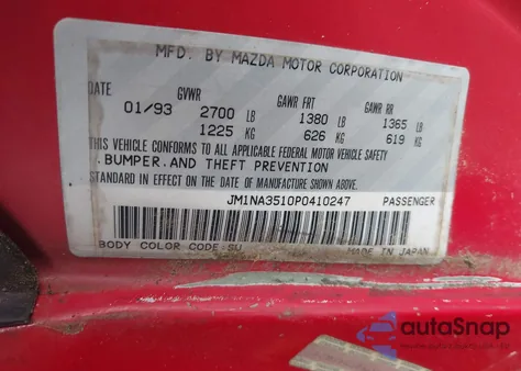 1993 Mazda Mx-5 Miata z USA, uszkodzony, nr VIN JM1NA3510P0410247